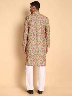 Art nouveau batik digital print knee length kurta mandarin collar mandarin collar chikoo small 5