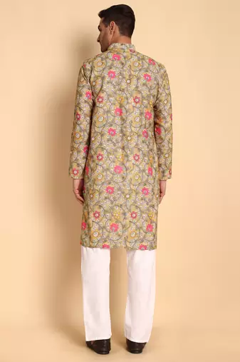 Art nouveau batik digital print knee length kurta mandarin collar mandarin collar chikoo small
