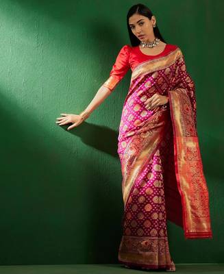 Purple bandhej art silk saree for fesrivals 2