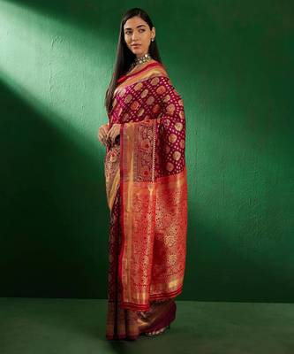 Purple bandhej art silk saree for fesrivals 1