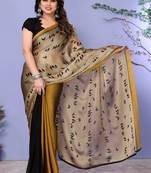 Mustard Half & Half Chiffon Printed Saree