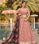 Women's Pink Georgette Zari & Heavy Sequin Embroidery Lehenga Choli & Dupatta