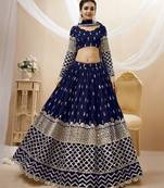 Women's Navy Blue Georgette Sequins Zari Embroidered Lehenga Choli & Dupatta