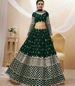 Women's Green Georgette Sequins Zari Embroidered Lehenga Choli & Dupatta
