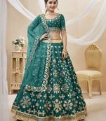 Women's Green Art Silk Sequins with Foil & Zari Embroidered Lehenga Choli & Dupatta
