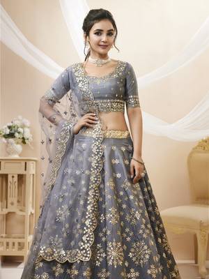 Women's Grey Art Silk Sequins with Foil & Zari Embroidered Lehenga Choli & Dupatta 3