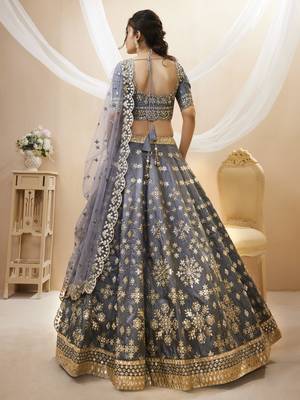 Women's Grey Art Silk Sequins with Foil & Zari Embroidered Lehenga Choli & Dupatta 4