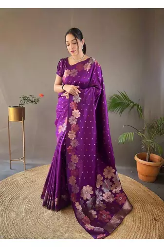 Purple zari work art silk saree