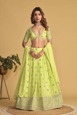 Women's Neon Georgette Sequins Zari Embroidered Lehenga Choli & Dupatta 1