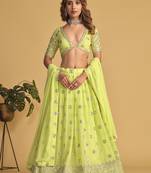Women's Neon Georgette Sequins Zari Embroidered Lehenga Choli & Dupatta