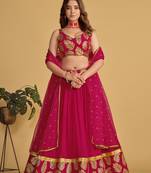 Women's Pink Georgette Sequins Zari Embroidered Lehenga Choli & Dupatta