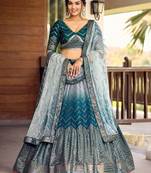 Women's Blue Chinon Sequins Thread Embroidered Lehenga Choli & Dupatta