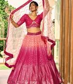 Women's Pink Chinon Sequins Thread Embroidered Lehenga Choli & Dupatta