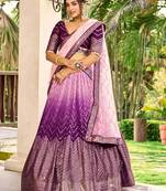 Women's Purple Chinon Sequins Thread Embroidered Lehenga Choli & Dupatta