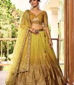 Women's Yellow Chinon Sequins Thread Embroidered Lehenga Choli & Dupatta