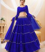 Women's Blue Georgette Leheriya Printed with Lace Work Lehenga Choli & Dupatta