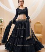 Women's Black Georgette Leheriya Printed with Lace Work Lehenga Choli & Dupatta