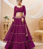 Women's Purple Georgette Leheriya Printed with Lace Work Lehenga Choli & Dupatta