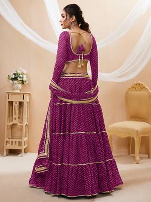 Women's Purple Georgette Leheriya Printed with Lace Work Lehenga Choli & Dupatta 4