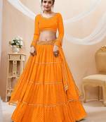 Women's Yellow Georgette Leheriya Printed with Lace Work Lehenga Choli & Dupatta
