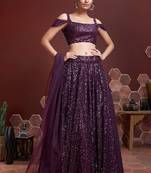 Women's Purple Heavy Soft Net Heavy Sequins Embroidered Lehenga Choli & Dupatta