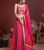 Women's Pink Chinon Silk Digital Print with Heavy Embroidered Lehenga Choli & Dupatta