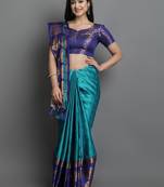 Teal and Blue Wedding Saree for Women