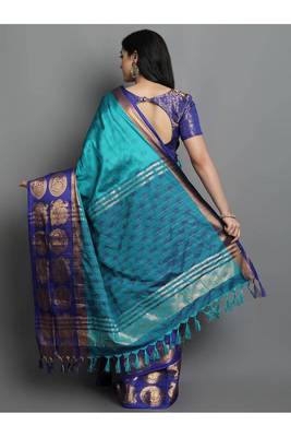 Teal and Blue Wedding Saree for Women 2
