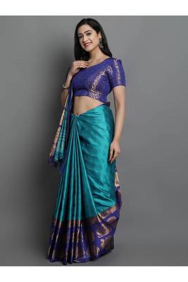 Teal and Blue Wedding Saree for Women 3