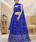 Women's Blue Georgette Sequins Zari Embroidered Lehenga Choli & Dupatta