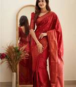Simple red saree with contrast zari border