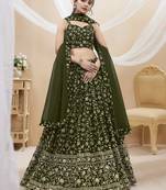 Women's Green Georgette Sequins Zari Embroidered Lehenga Choli & Dupatta