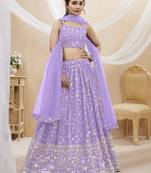 Women's Lavender Georgette Sequins Zari Embroidered Lehenga Choli & Dupatta