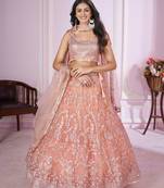 Women's Baby Pink Soft Net Sequins Thread Embroidered Lehenga Choli & Dupatta