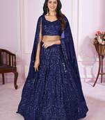 Women's Navy Blue Georgette Sequins Thread Embroidered Lehenga Choli & Dupatta