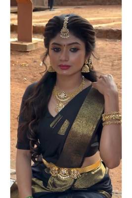 Black saree with gold zari polka dots 3