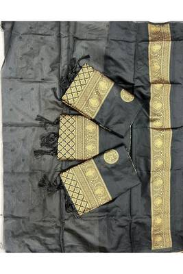 Black saree with gold zari polka dots 4