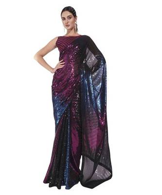 Black georgette party wear saree 1