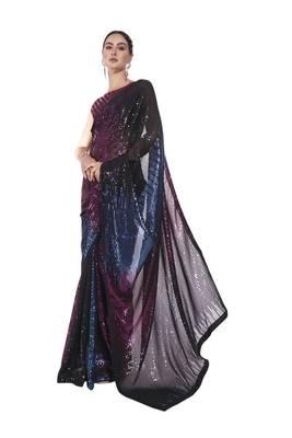 Black georgette party wear saree 2
