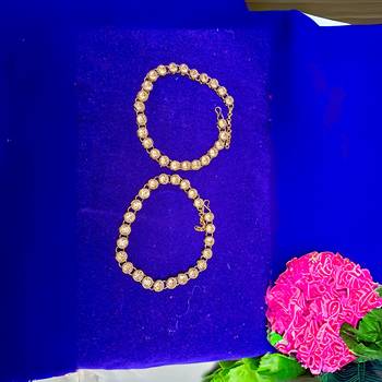 Size 11 inch adjustable brass golden stone stud anklet 2