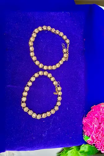 Size 11 inch adjustable brass golden stone stud anklet