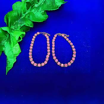 Size 11 inch adjustable brass pink stone stud anklet 1