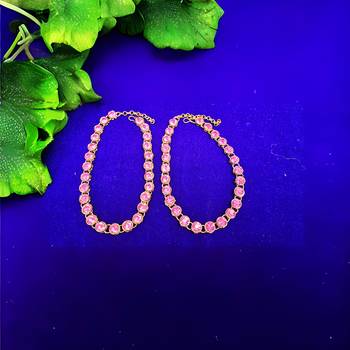 Size 11 inch adjustable brass pink stone stud anklet 2