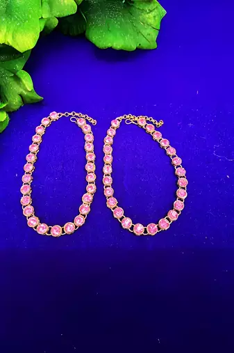 Size 11 inch adjustable brass pink stone stud anklet