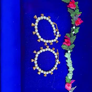 Size 11 inch adjustable brass white moti stud anklet 1