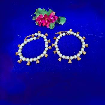 Size 11 inch adjustable brass white moti stud anklet 2