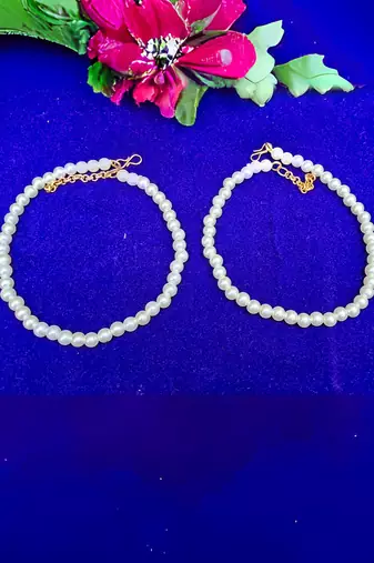 Size 11 inch adjustable moti white moti stud  anklet