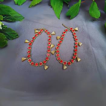Size 11 inch adjustable brass red stone stud anklet 1