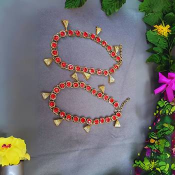Size 11 inch adjustable brass red stone stud anklet 2