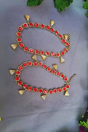 Size 11 inch adjustable brass red stone stud anklet